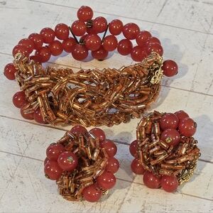 Burgandy Vintage Beaded Wrap Bracelet & Earring Set